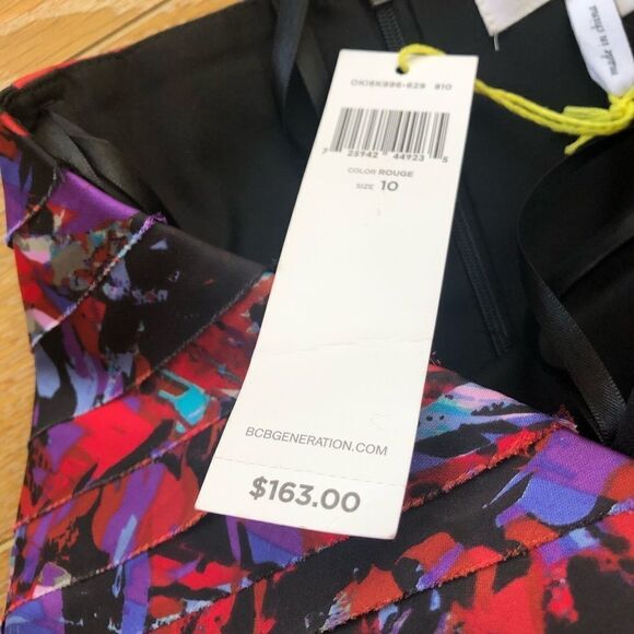 Nwt-Bcbg Splatter Paint Strapless Beaded Mini Dress - Picture 6 of 7